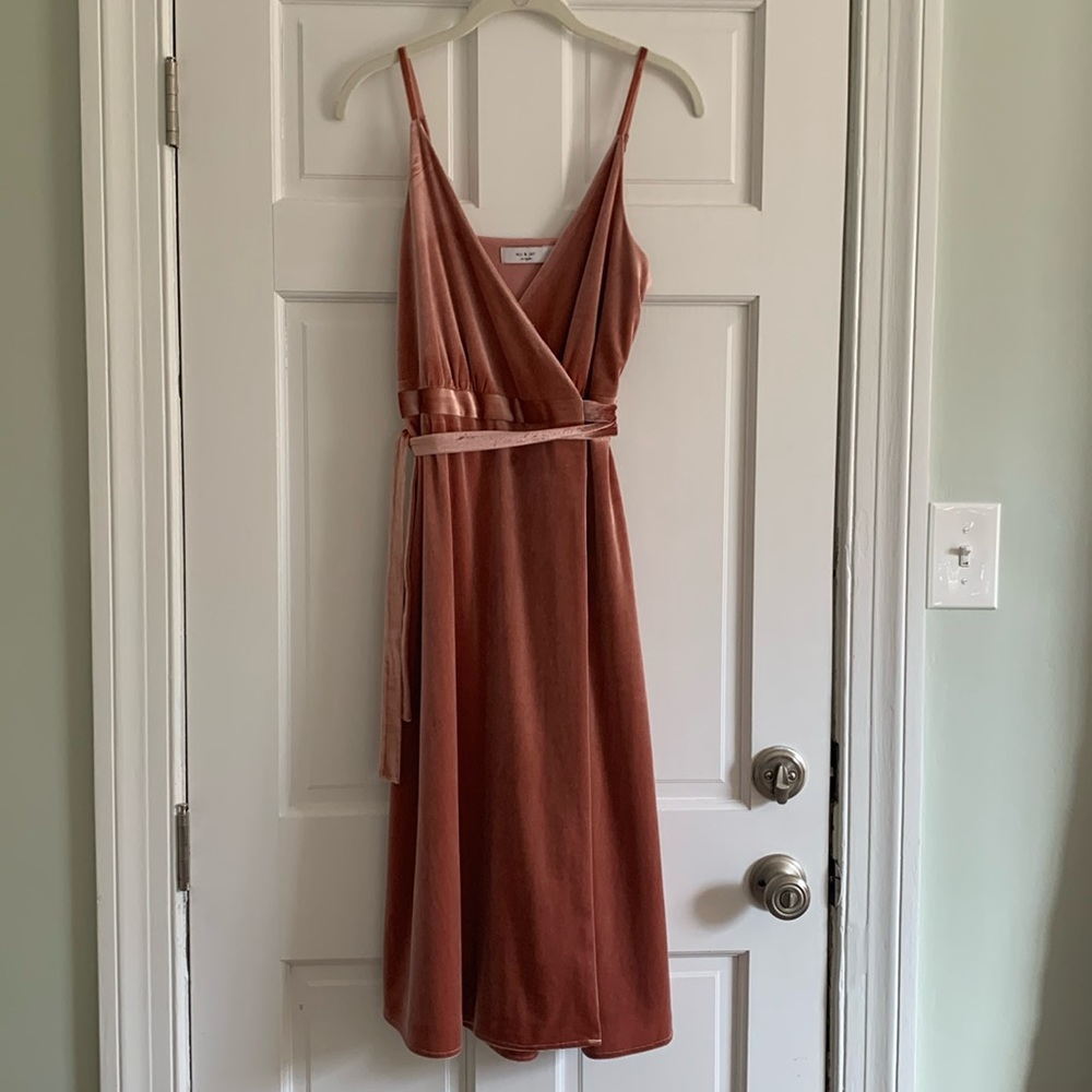 Blush pink velvet wrap dress
